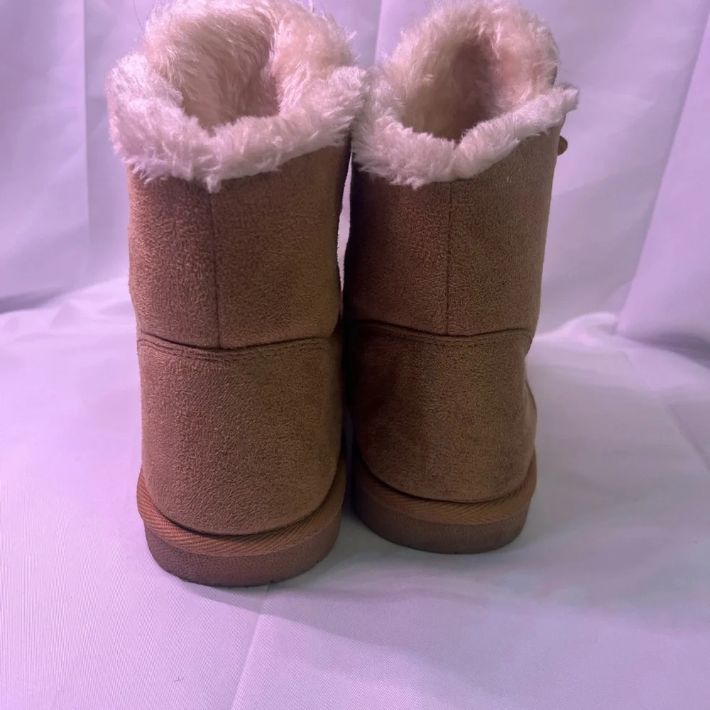 Women's Faux-Suede Lace-Up Fur-Trim Ankle Booties - Tan - Picture 2 of 4